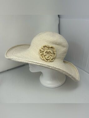 Silver Wave Floppy Sun Hat Soft Crochet Cream Cotton Boho Hippie Beach Pool
